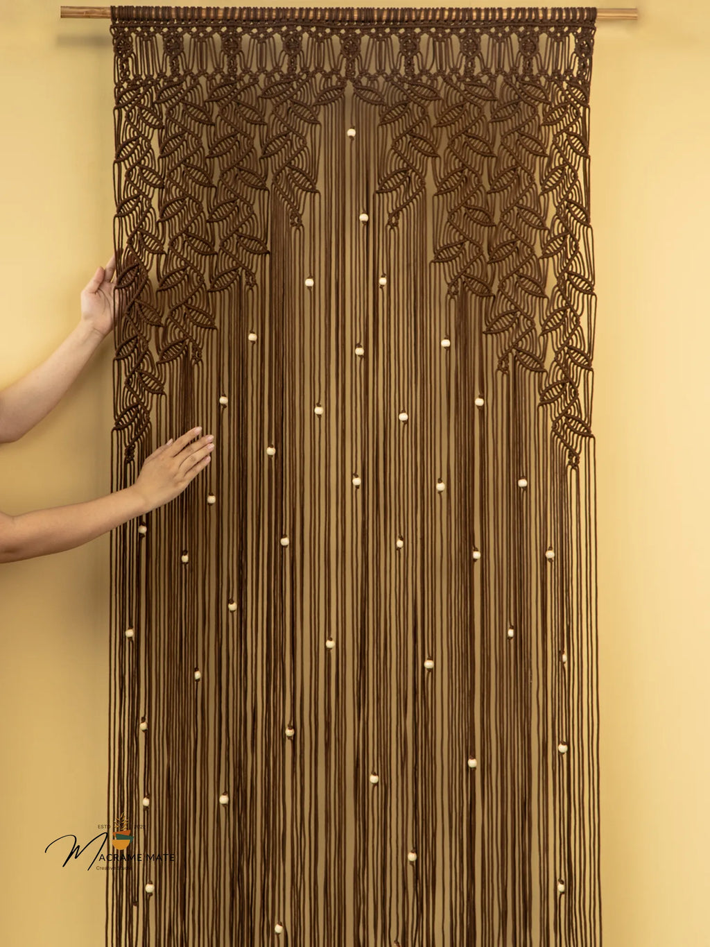Indigo Brown Macrame Leaf Door Curtain | Macrame Door Curtains | Wiccan Center