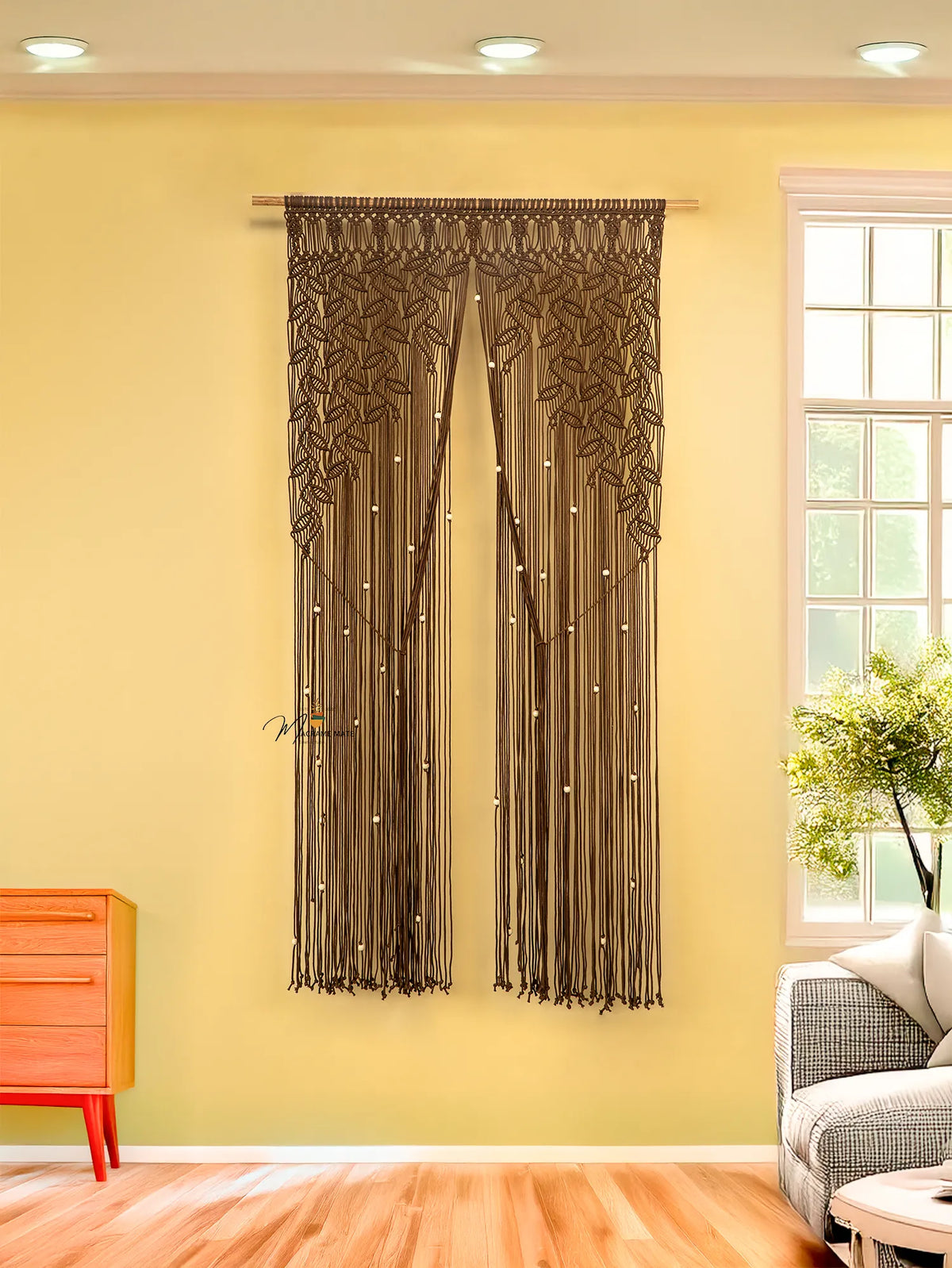 Indigo Brown Macrame Leaf Door Curtain | Macrame Door Curtains | Wiccan Center