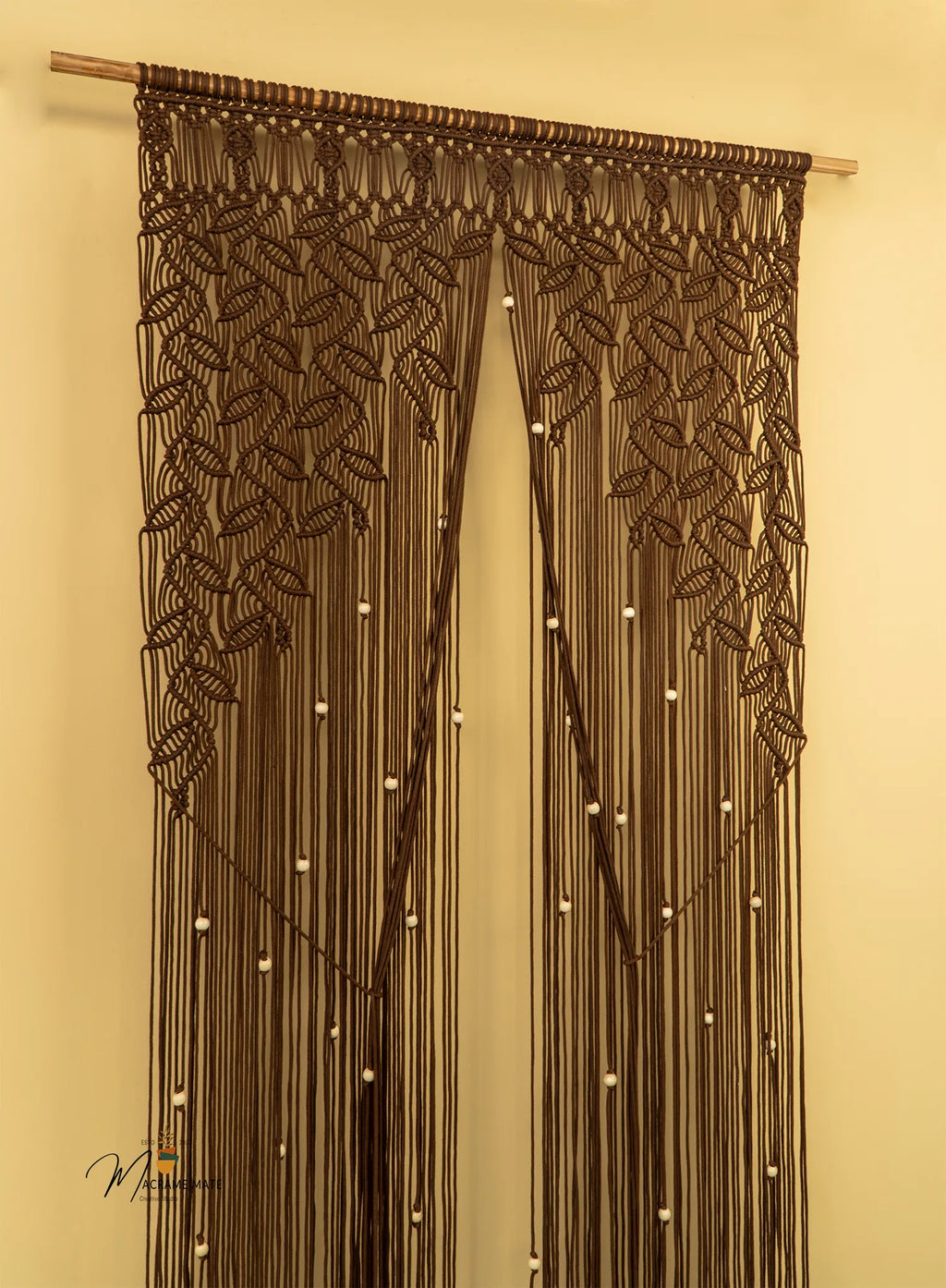 Indigo Brown Macrame Leaf Door Curtain | Macrame Door Curtains | Wiccan Center