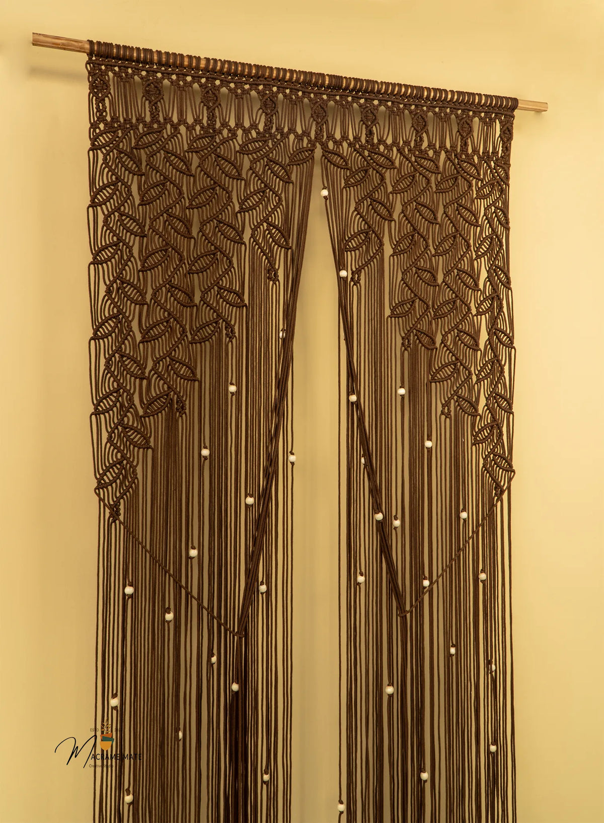 Indigo Brown Macrame Leaf Door Curtain | Macrame Door Curtains | Wiccan Center