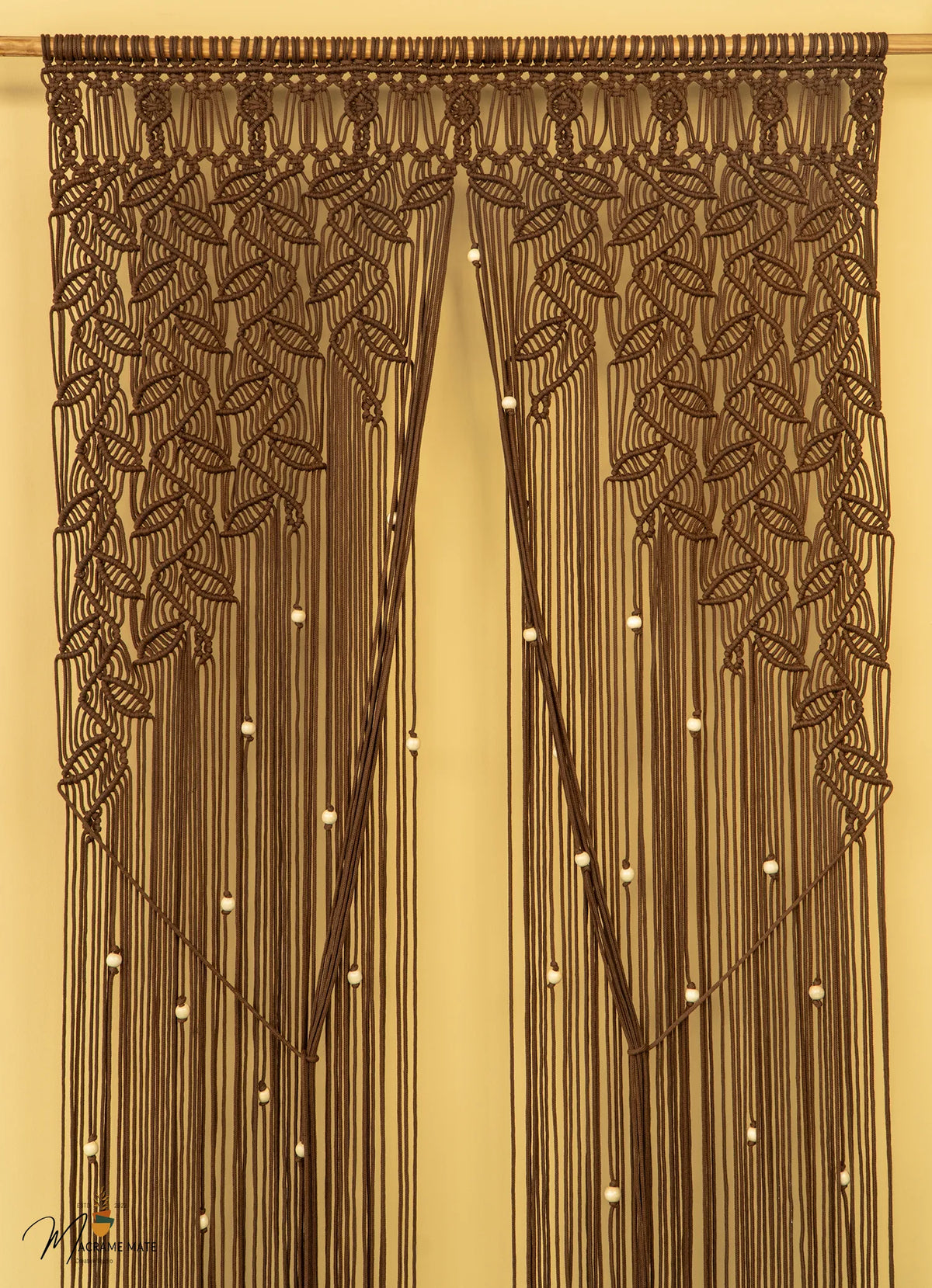 Indigo Brown Macrame Leaf Door Curtain | Macrame Door Curtains | Wiccan Center