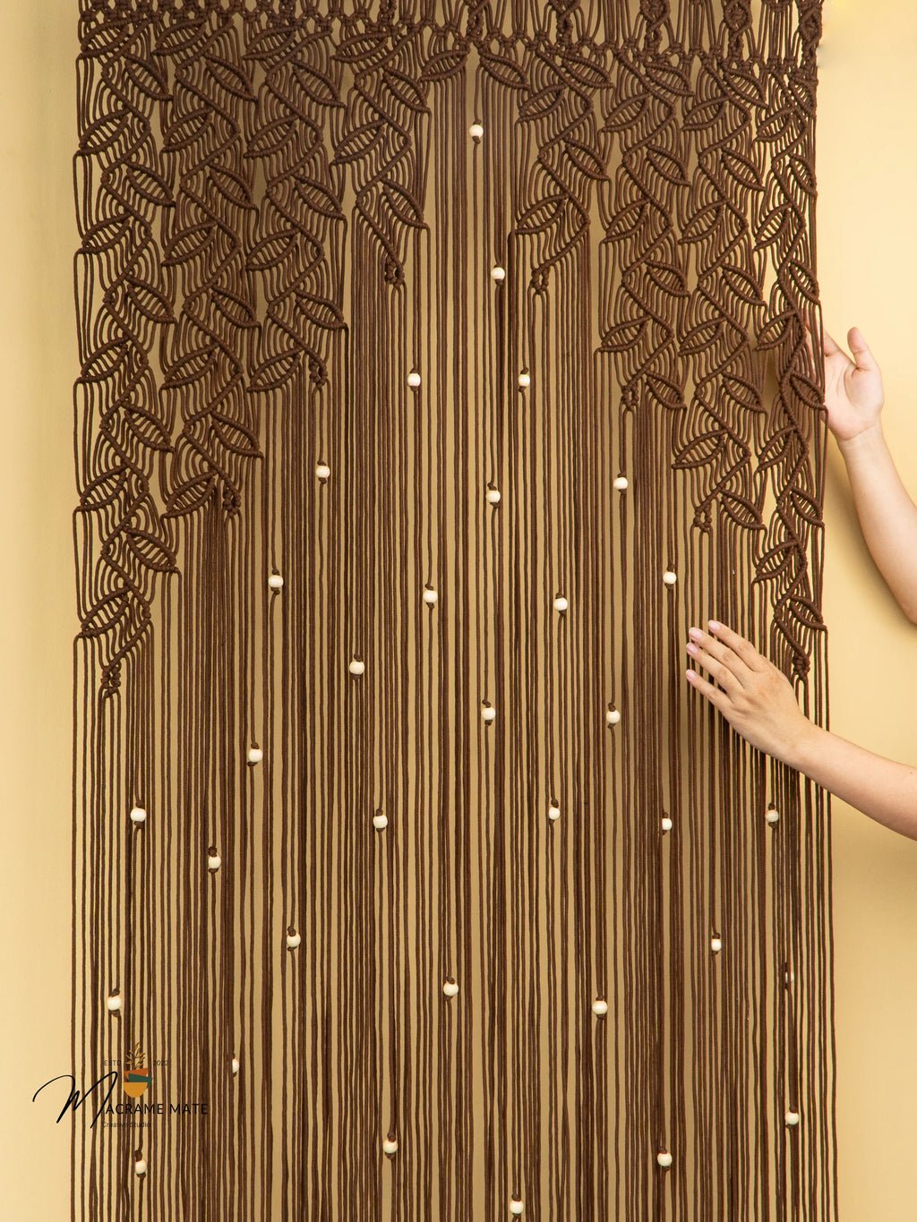Indigo Brown Macrame Leaf Door Curtain | Macrame Door Curtains | Wiccan Center