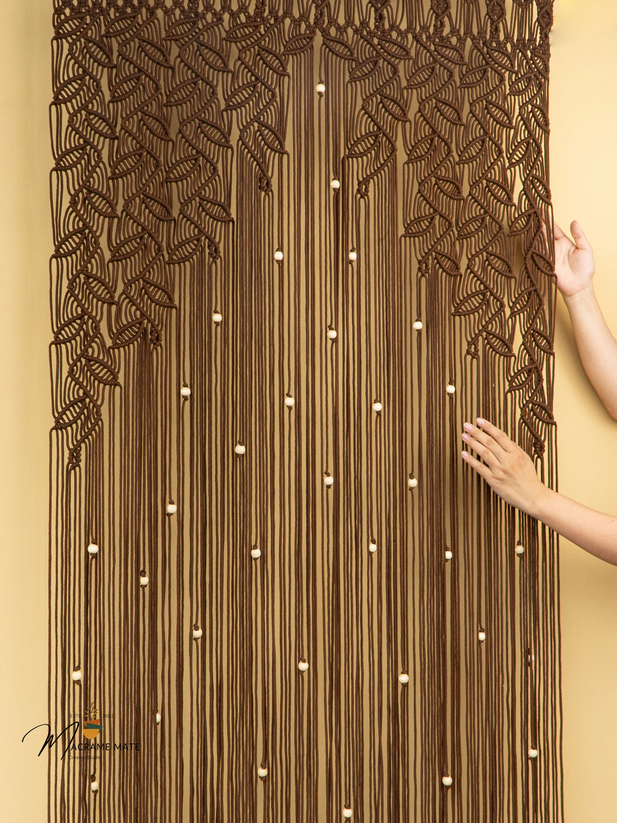 Indigo Brown Macrame Leaf Door Curtain | Macrame Door Curtains | Wiccan Center