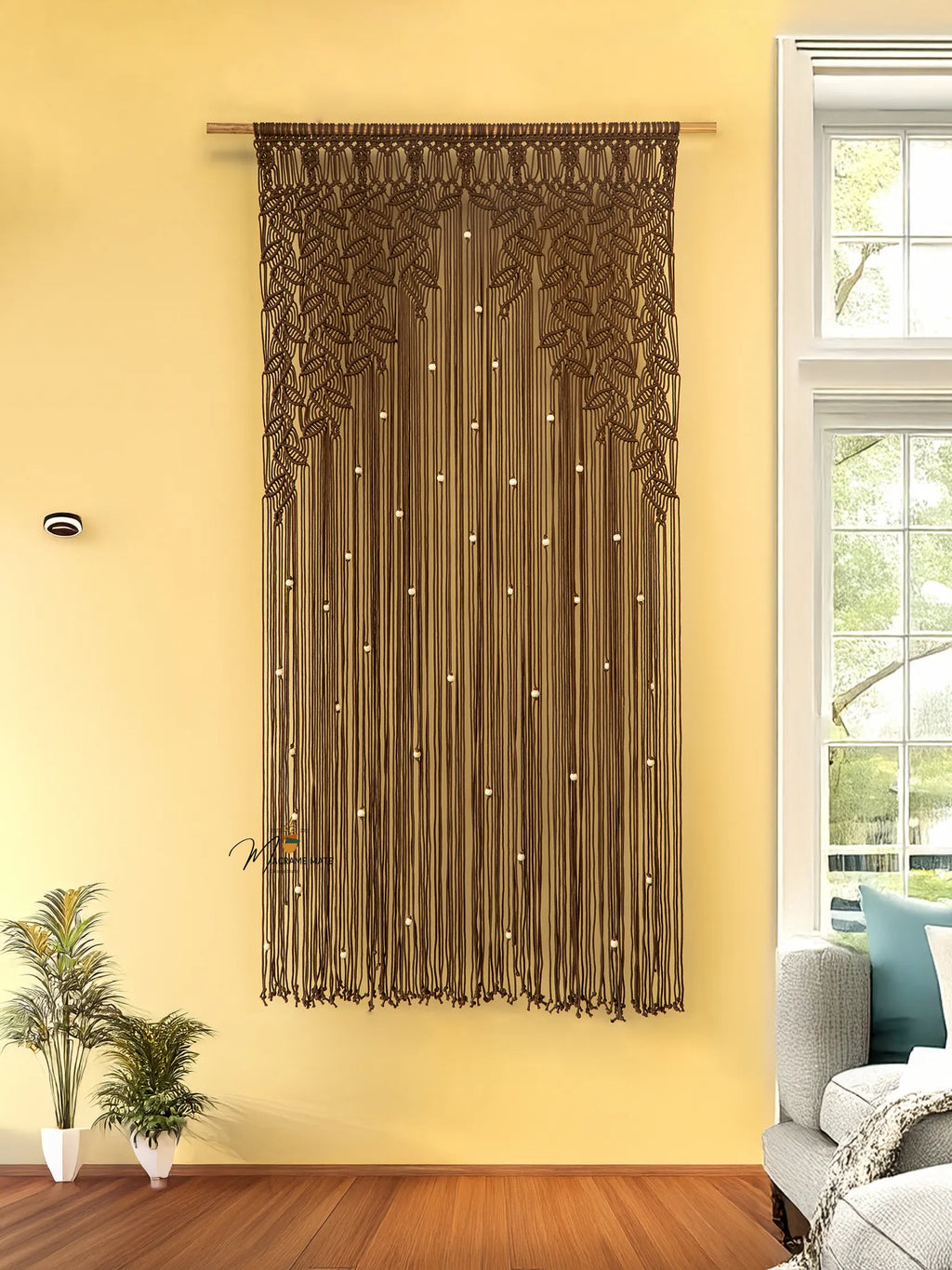 Indigo Brown Macrame Leaf Door Curtain | Macrame Door Curtains | Wiccan Center
