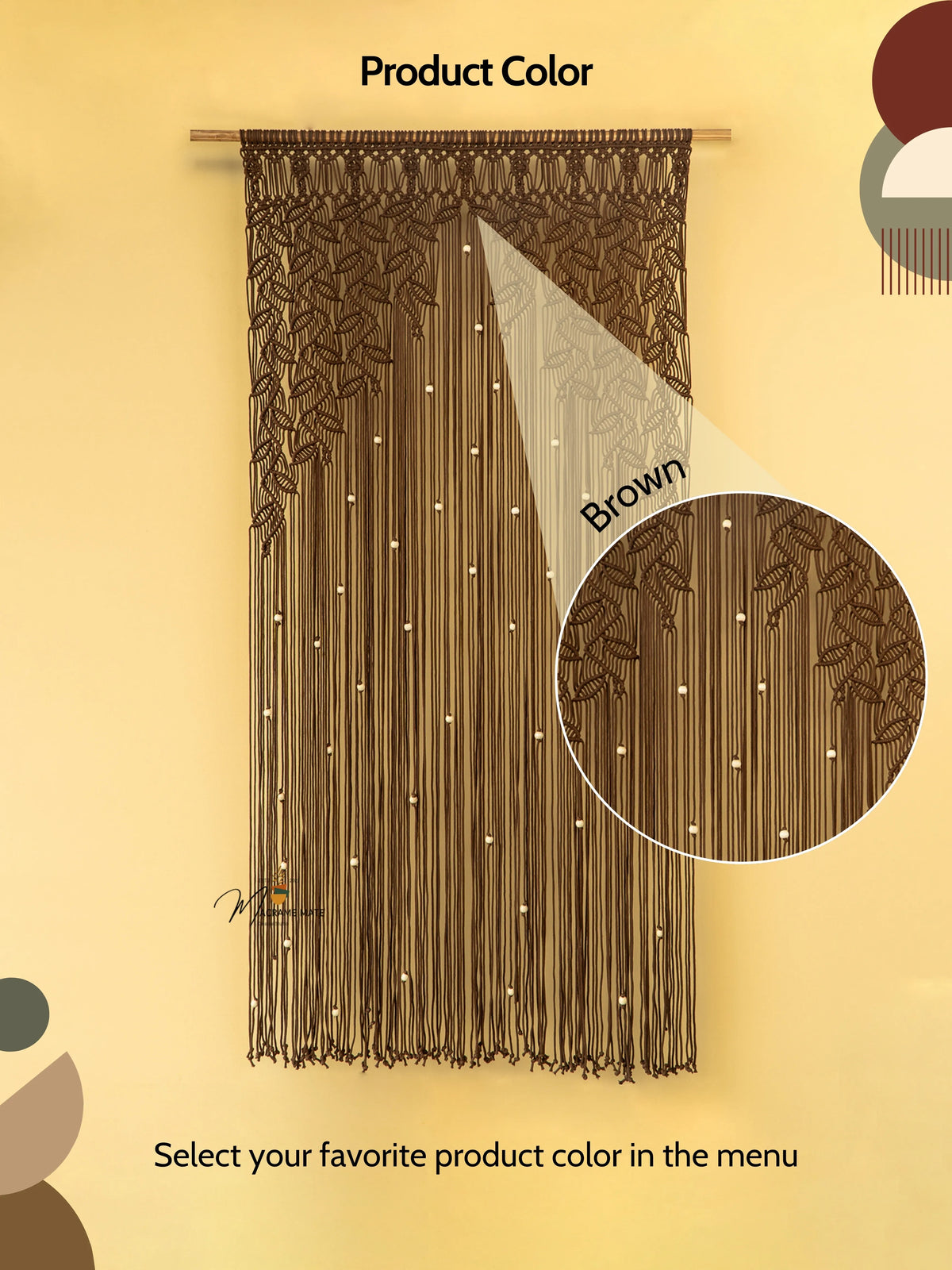 Indigo Brown Macrame Leaf Door Curtain | Macrame Door Curtains | Wiccan Center