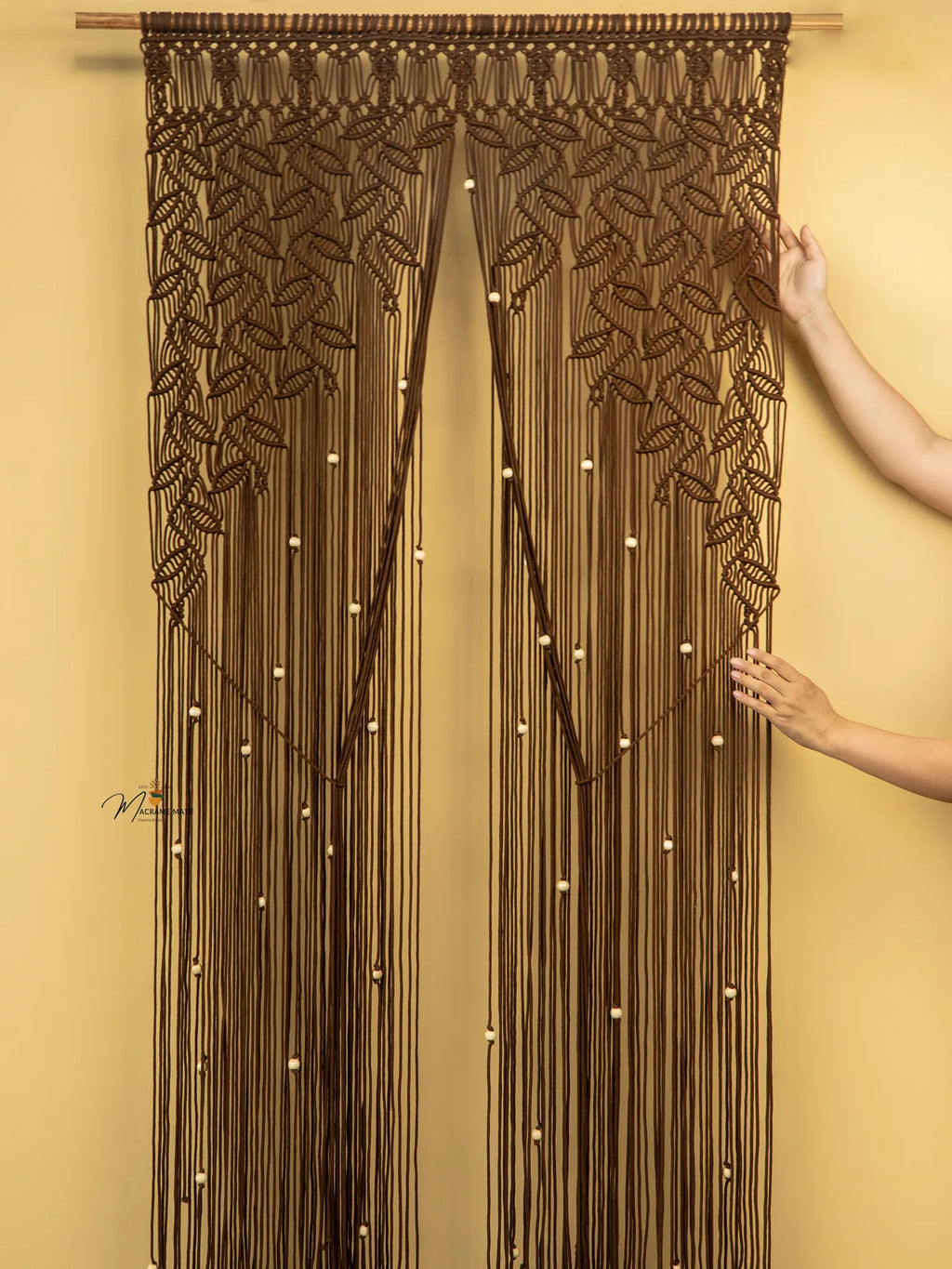 Indigo Brown Macrame Leaf Door Curtain | Macrame Door Curtains | Wiccan Center