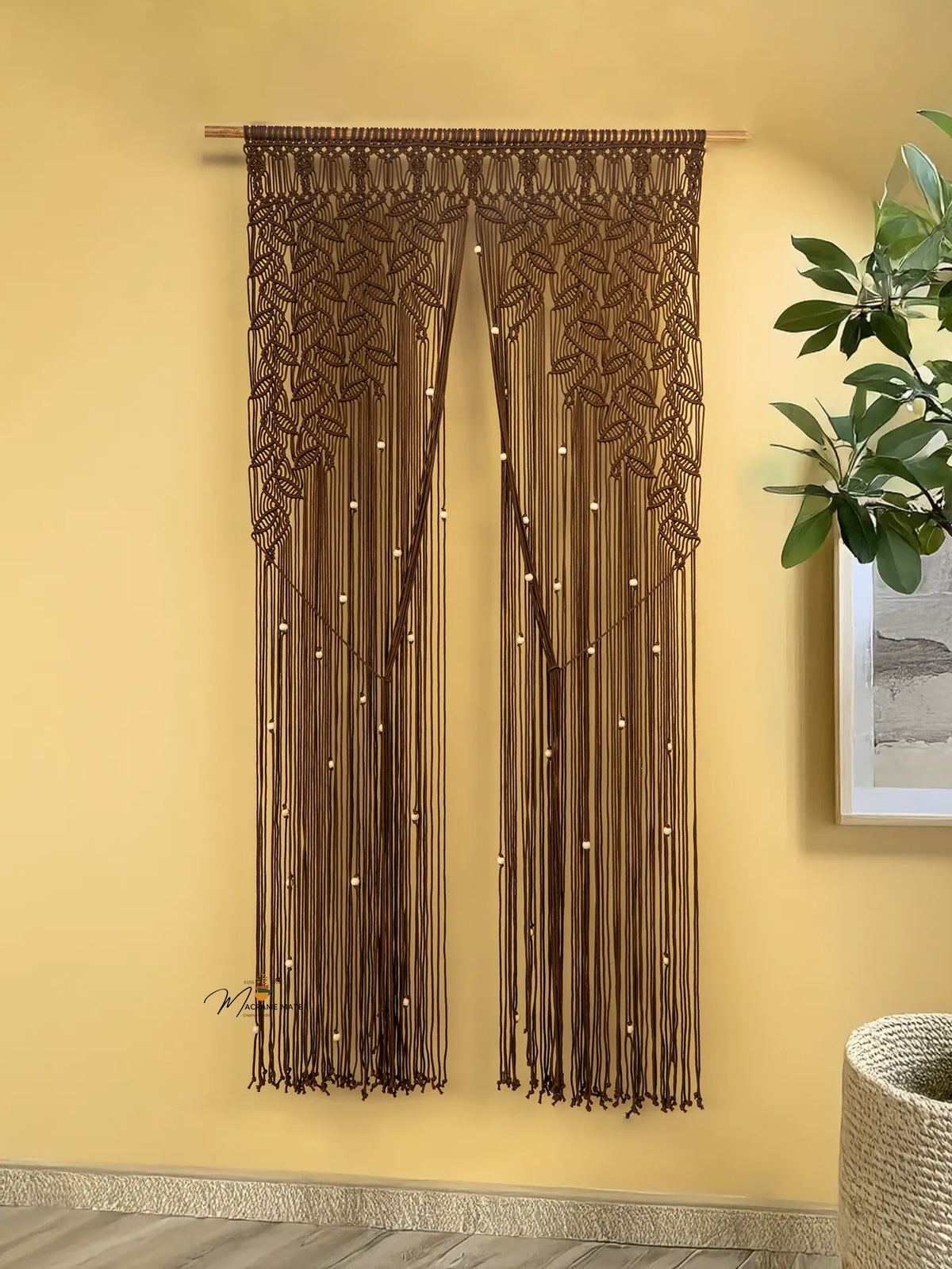 Indigo Brown Macrame Leaf Door Curtain | Macrame Door Curtains | Wiccan Center