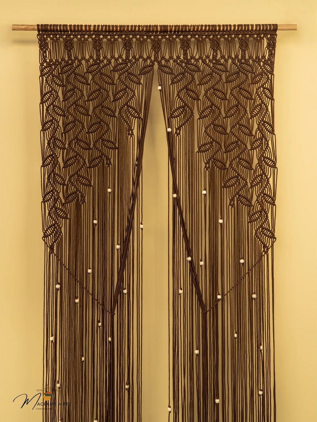 Indigo Brown Macrame Leaf Door Curtain | Macrame Door Curtains | Wiccan Center