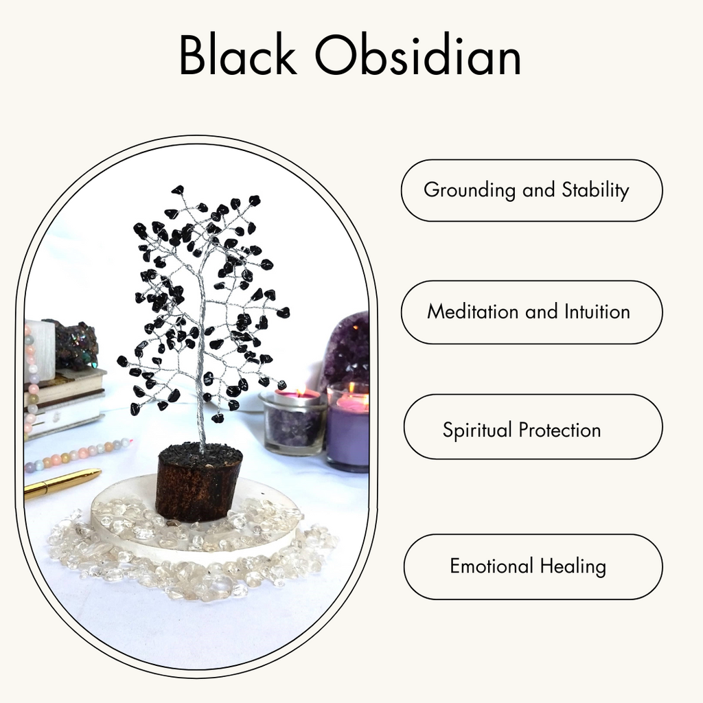Black Obsidian Gemstone Tree, Crystal Tree Of Life.