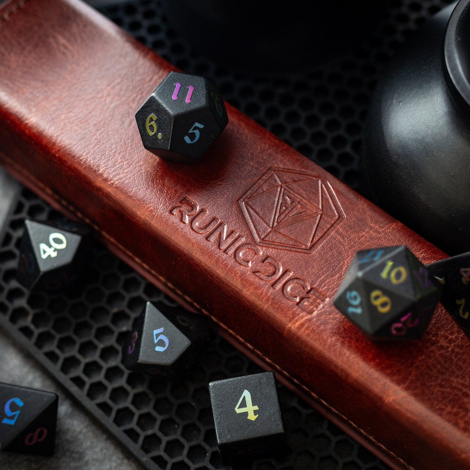 Inked Black Night Raised Obsidian Hand Carved Dice DND Set | Gemstone Dice | Wiccan Center