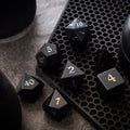 Inked Black Night Raised Obsidian Hand Carved Dice DND Set | Gemstone Dice | Wiccan Center