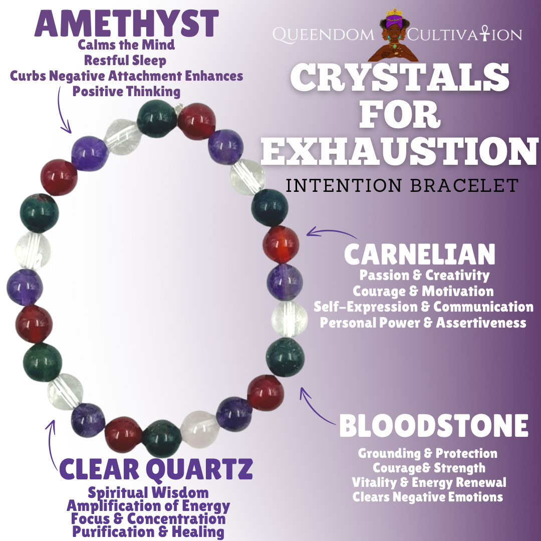 Crystals for Exhaustion Stretch Bracelet (8mm) | Beaded Stretch Bracelet | Wiccan Center