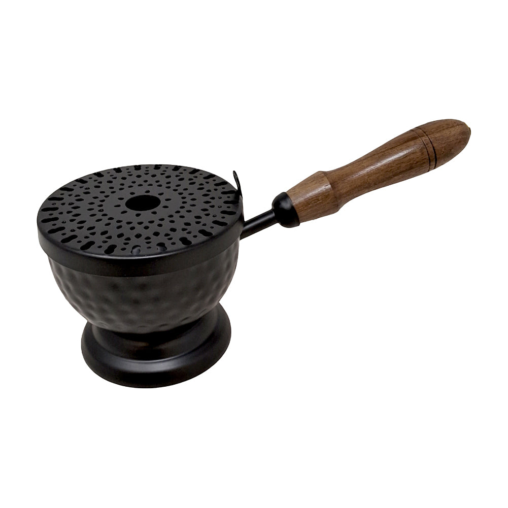 Iron Cauldron Burner with Lid & Wooden Handle 9" | Incense Burner | Wiccan Center
