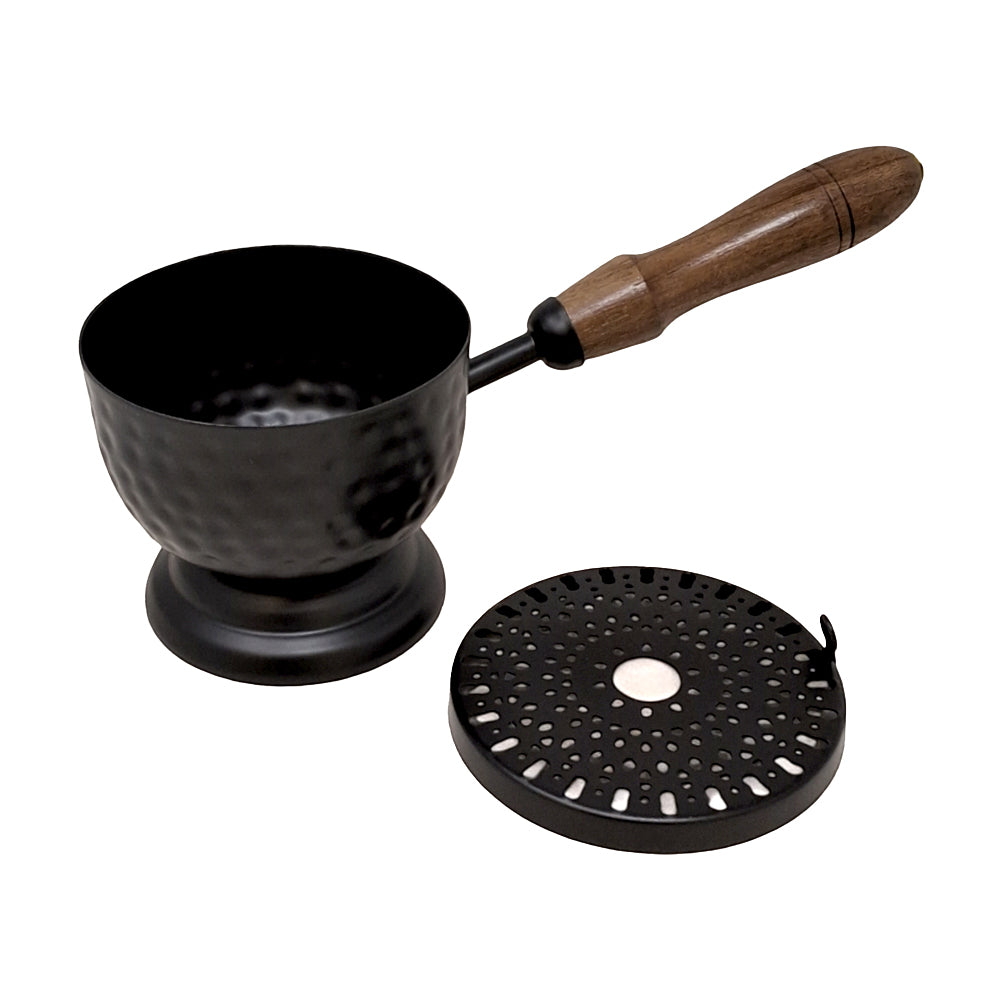 Iron Cauldron Burner with Lid & Wooden Handle 9" | Incense Burner | Wiccan Center
