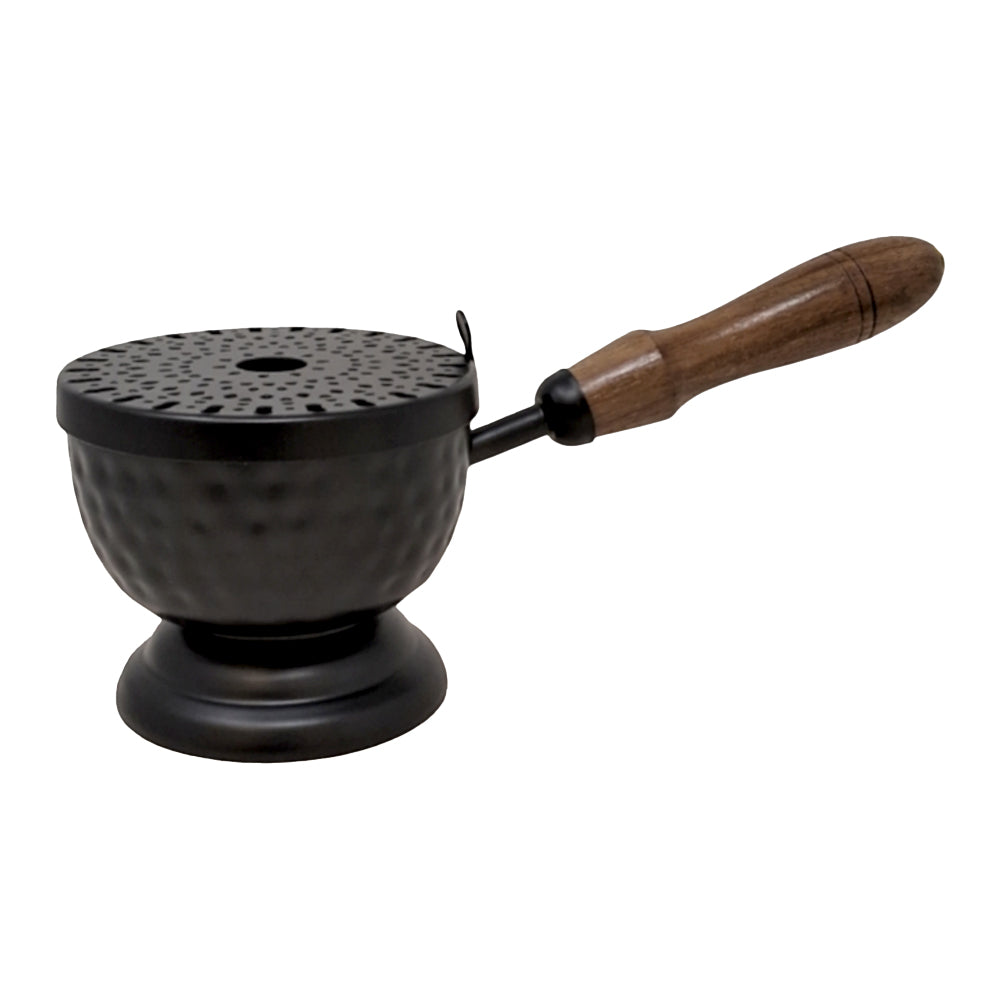 Iron Cauldron Burner with Lid & Wooden Handle 9" | Incense Burner | Wiccan Center