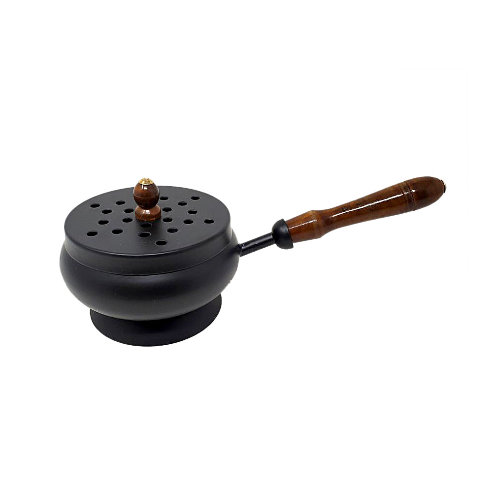 Iron Charcoal Burner with Lid & Wood Handle 9" | Incense Burner | Wiccan Center