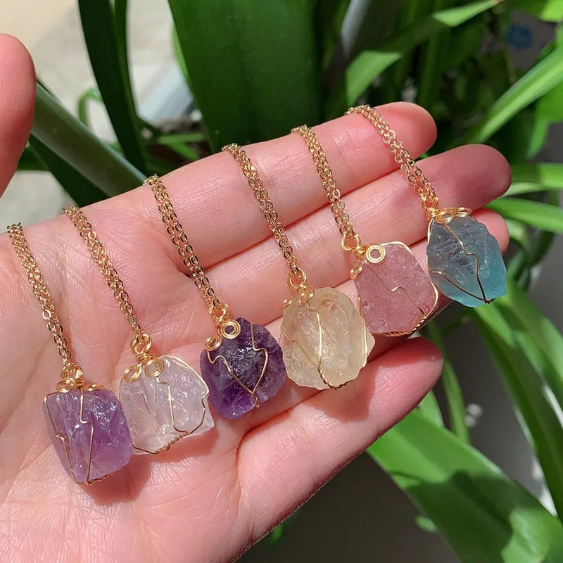 Raw Crystal Wire Wrap Gold Necklaces | necklace | Wiccan Center