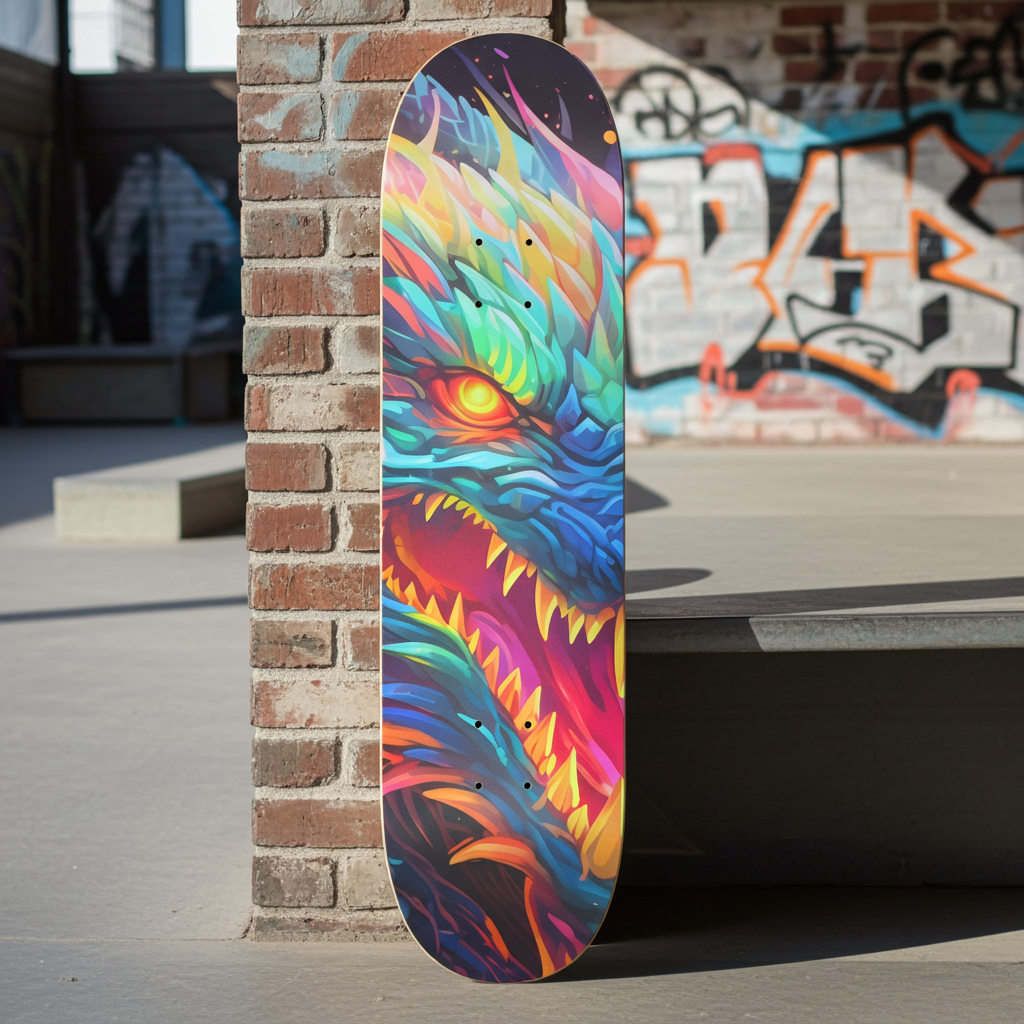 Custom Skateboard - Neon Fierce Dragon | Skateboard | Wiccan Center