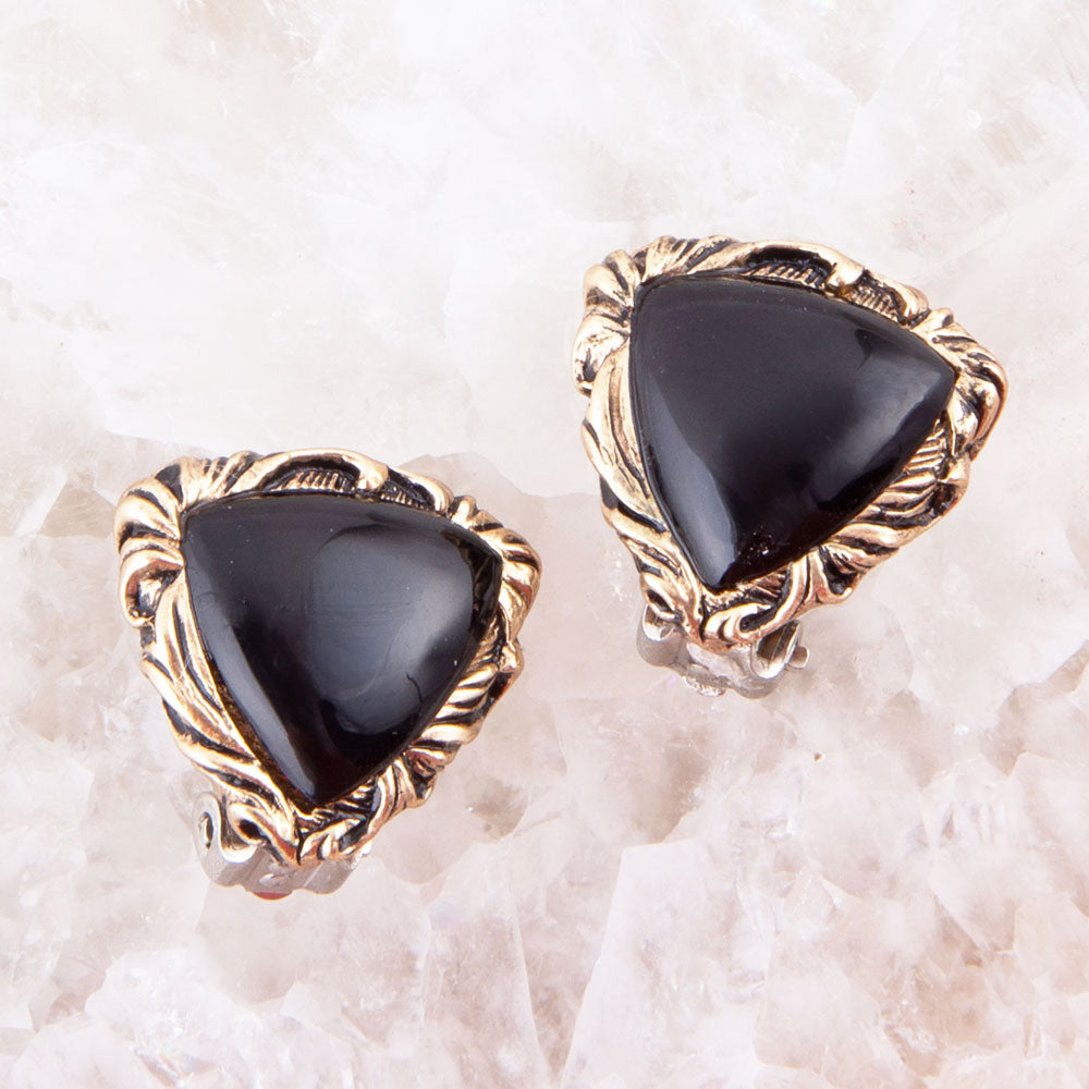 Jacquard Black Onyx Golden Earrings | Earrings | Wiccan Center
