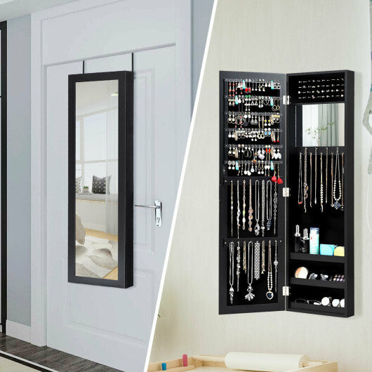 Full Length Mirror Jewelry Cabinet with Ring Slots and Necklace Hooks-Black | Bedroom | Wiccan Center