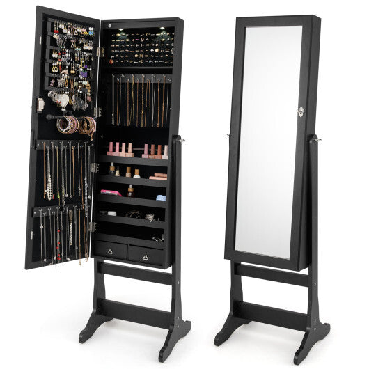 Lockable Freestanding Jewelry Cabinet Armoire with Full-Length Mirror and Lights-Black | Bedroom | Wiccan Center