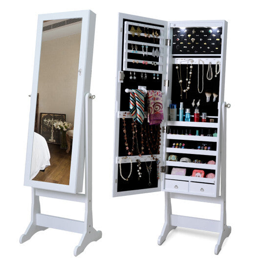 Lockable Freestanding Jewelry Cabinet Armoire with Full-Length Mirror and Lights-Black | Bedroom | Wiccan Center