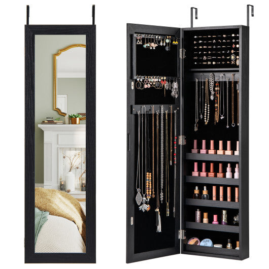 Jewelry Cabinet Wall or Door Mounted Jewelry Armoire with Full-Length Mirror-Black | Bedroom | Wiccan Center