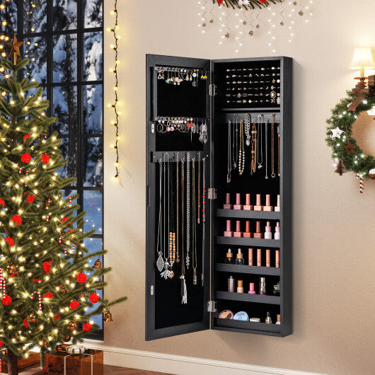 Jewelry Cabinet Wall or Door Mounted Jewelry Armoire with Full-Length Mirror-Black | Bedroom | Wiccan Center