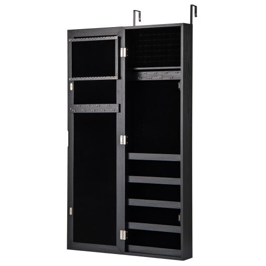 Jewelry Cabinet Wall or Door Mounted Jewelry Armoire with Full-Length Mirror-Black | Bedroom | Wiccan Center