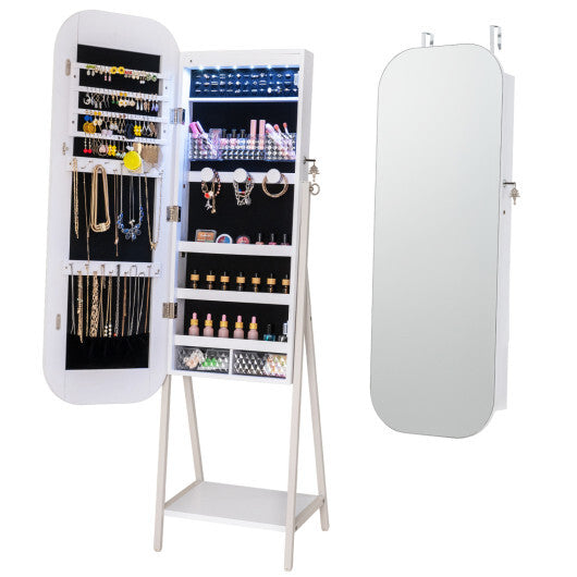 Jewelry Cabinet with Full-Length Mirror Large Storage Capacity-White | Bedroom | Wiccan Center