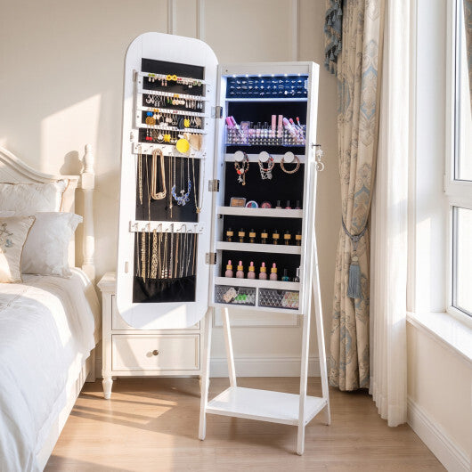 Jewelry Cabinet with Full-Length Mirror Large Storage Capacity-White | Bedroom | Wiccan Center