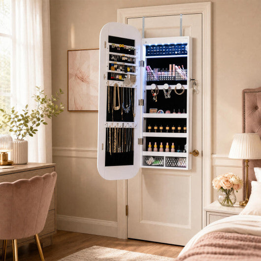 Jewelry Cabinet with Full-Length Mirror Large Storage Capacity-White | Bedroom | Wiccan Center