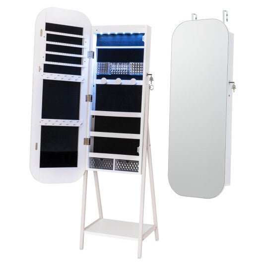 Jewelry Cabinet with Full-Length Mirror Large Storage Capacity-White | Bedroom | Wiccan Center