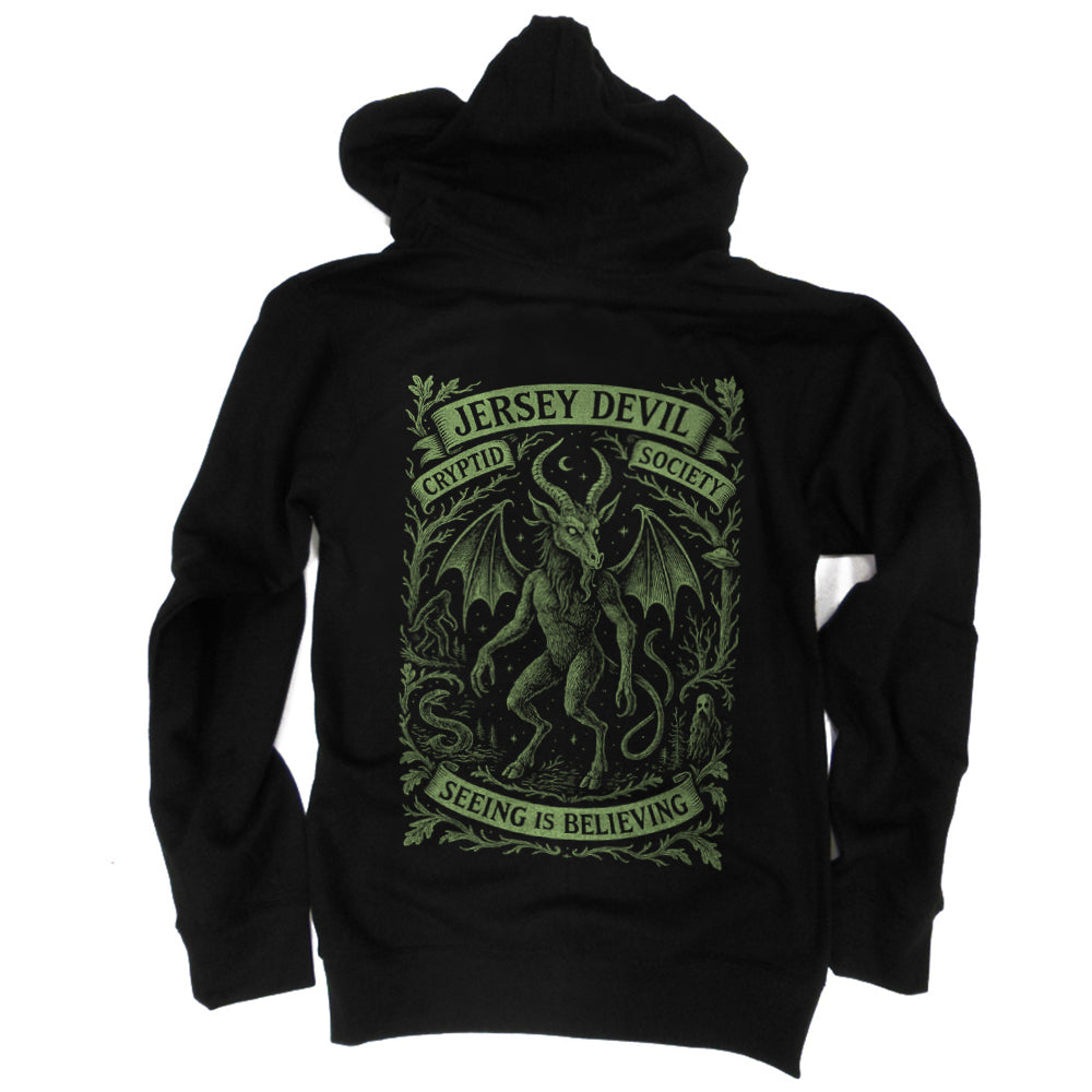 Jersey Devil Cryptid Society Zip Up Hoodie | Hoodies | Wiccan Center