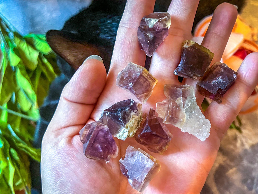 ANHUI Yellow Fluorite with Thousand Layer Purple Phantoms, RARE Minerals | | Wiccan Center