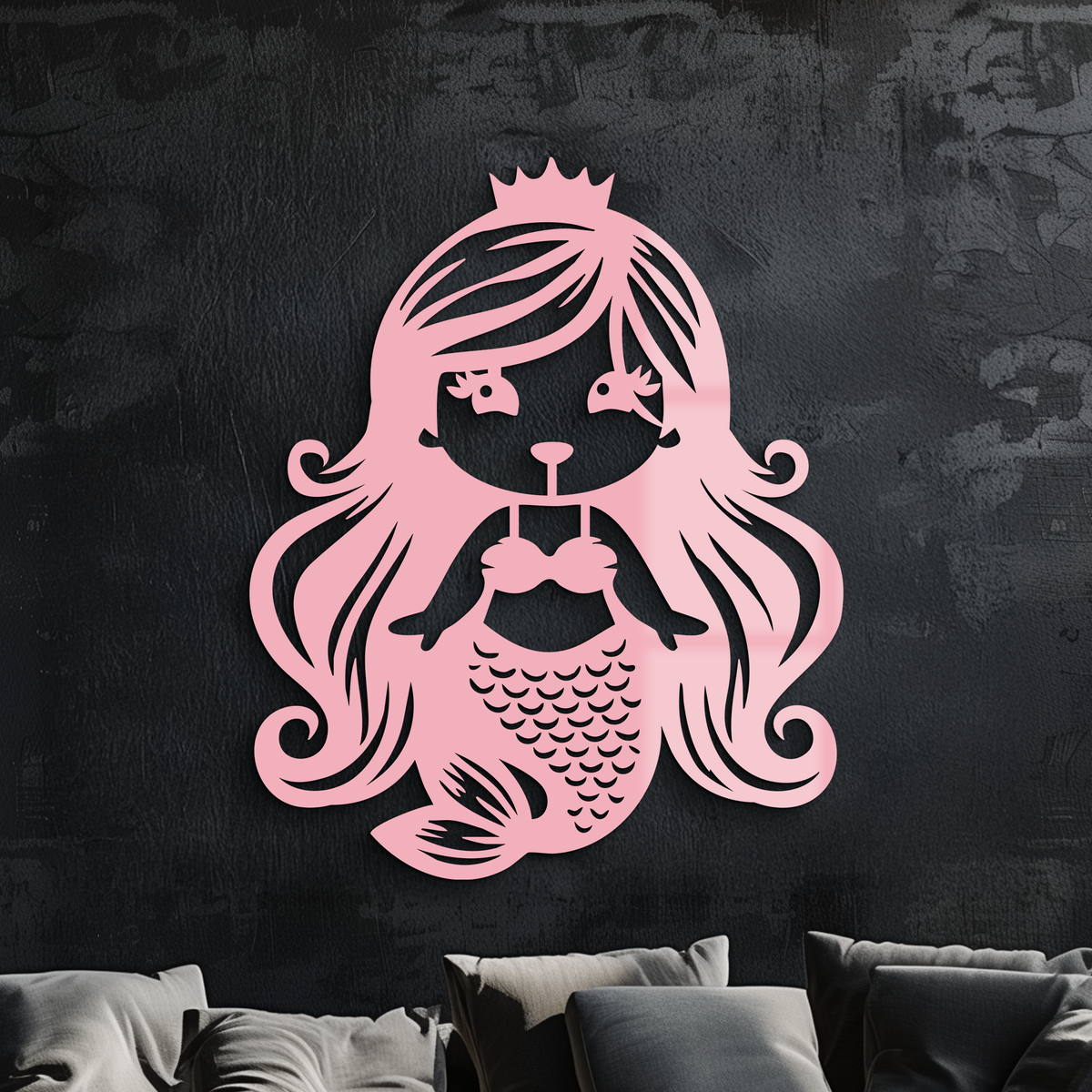 Pink Mermaid Silhouette Metal Wall Art – Cute Ocean Fantasy Wall Decor for Girls - KAFGP152 | Girl Power Metal Wall Art | Wiccan Center