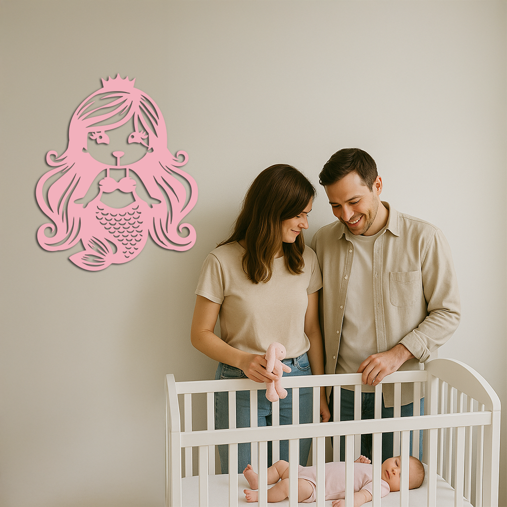 Pink Mermaid Silhouette Metal Wall Art – Cute Ocean Fantasy Wall Decor for Girls - KAFGP152 | Girl Power Metal Wall Art | Wiccan Center