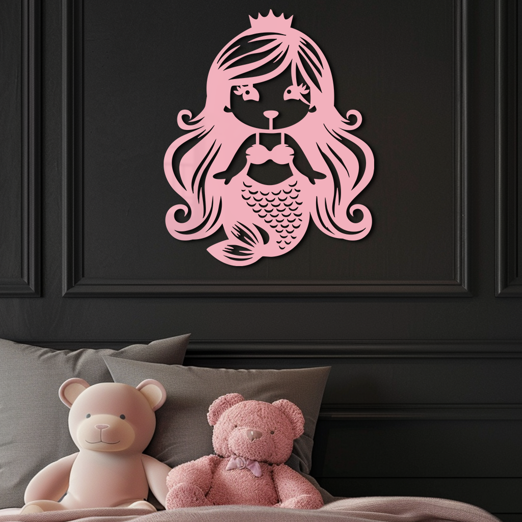 Pink Mermaid Silhouette Metal Wall Art – Cute Ocean Fantasy Wall Decor for Girls - KAFGP152 | Girl Power Metal Wall Art | Wiccan Center