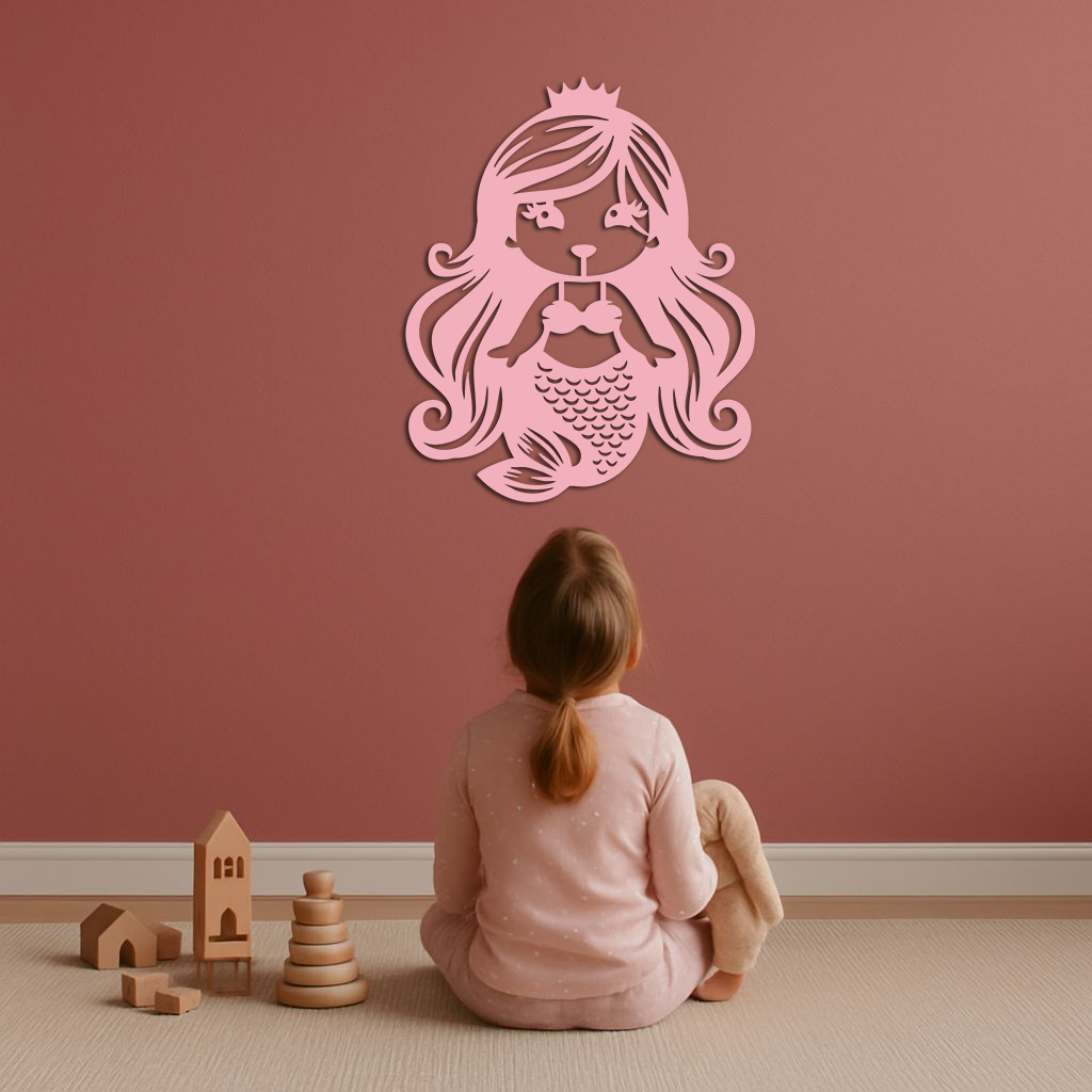 Pink Mermaid Silhouette Metal Wall Art – Cute Ocean Fantasy Wall Decor for Girls - KAFGP152 | Girl Power Metal Wall Art | Wiccan Center