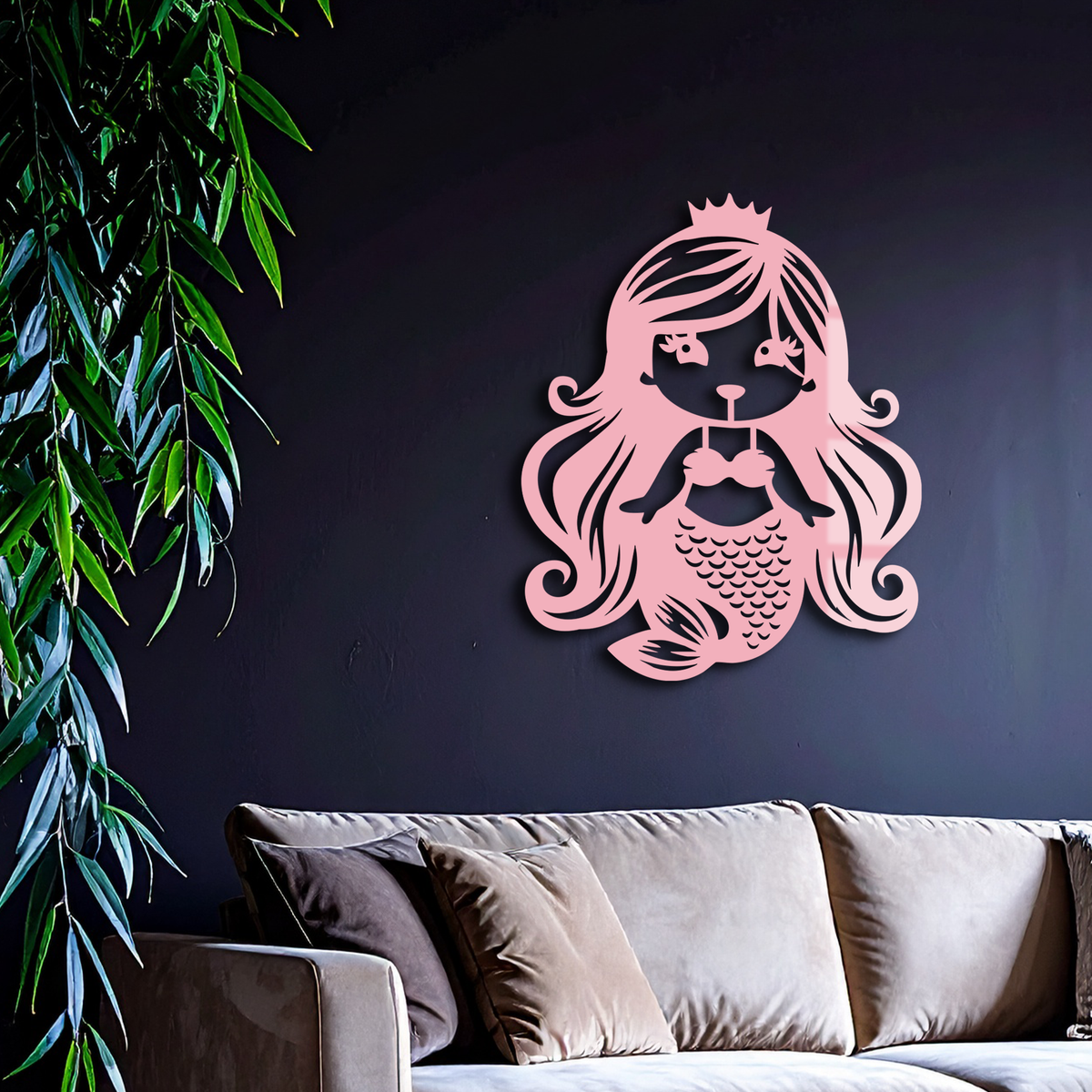 Pink Mermaid Silhouette Metal Wall Art – Cute Ocean Fantasy Wall Decor for Girls - KAFGP152 | Girl Power Metal Wall Art | Wiccan Center