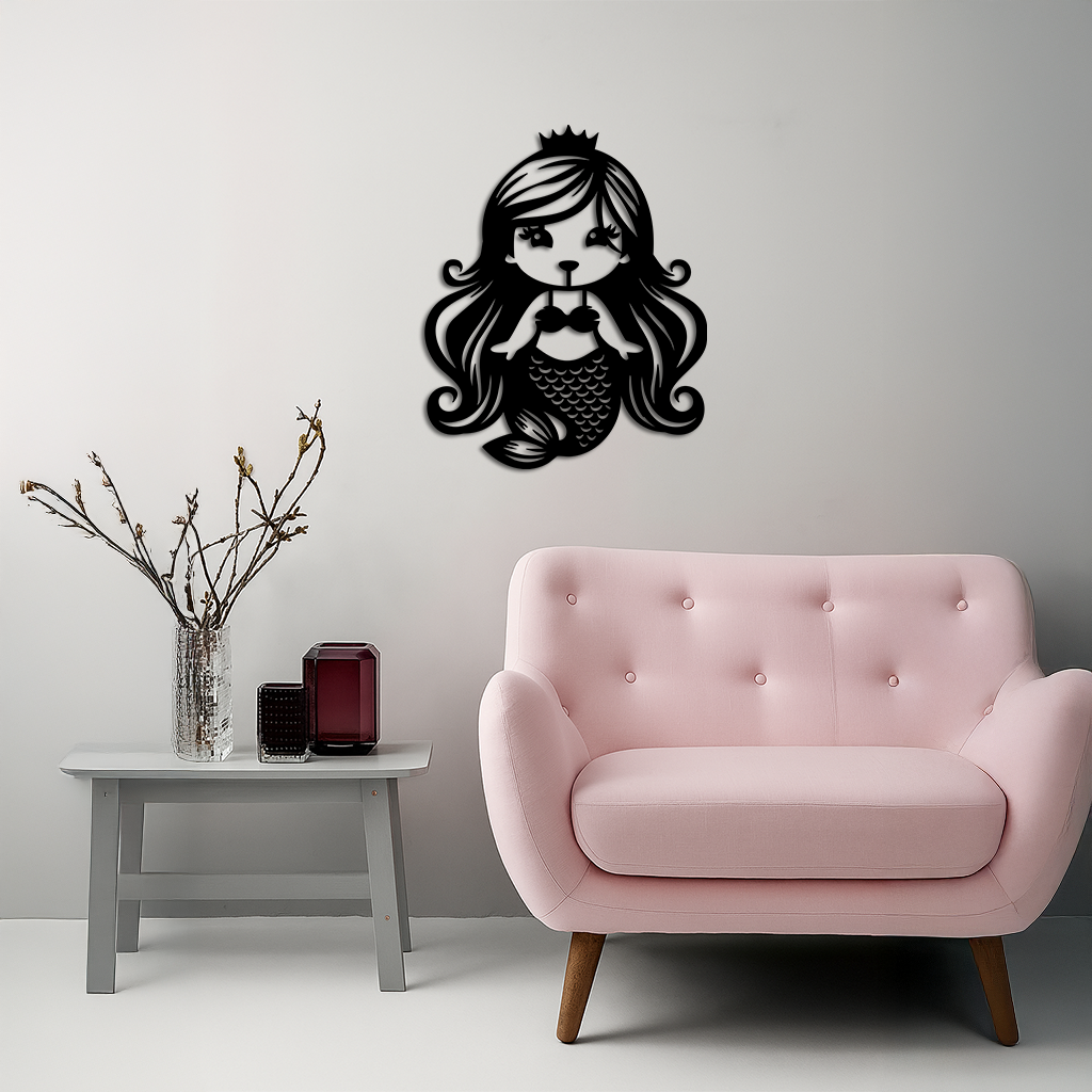 Pink Mermaid Silhouette Metal Wall Art – Cute Ocean Fantasy Wall Decor for Girls - KAFGP152 | Girl Power Metal Wall Art | Wiccan Center