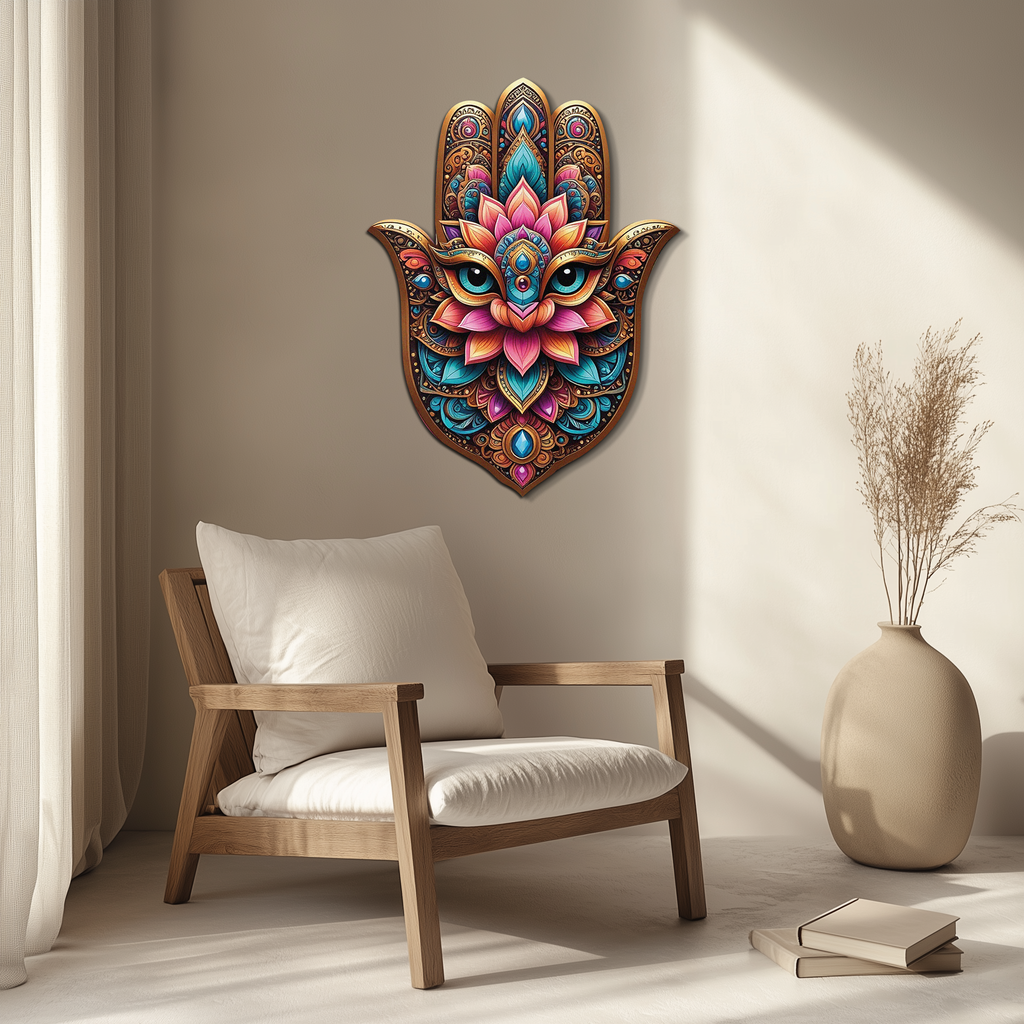 Mystic Hamsa Hand Metal Wall Art – Boho Evil Eye Decor-KAFUVM030 | Uv Print Modern Metal Wall Art | Wiccan Center