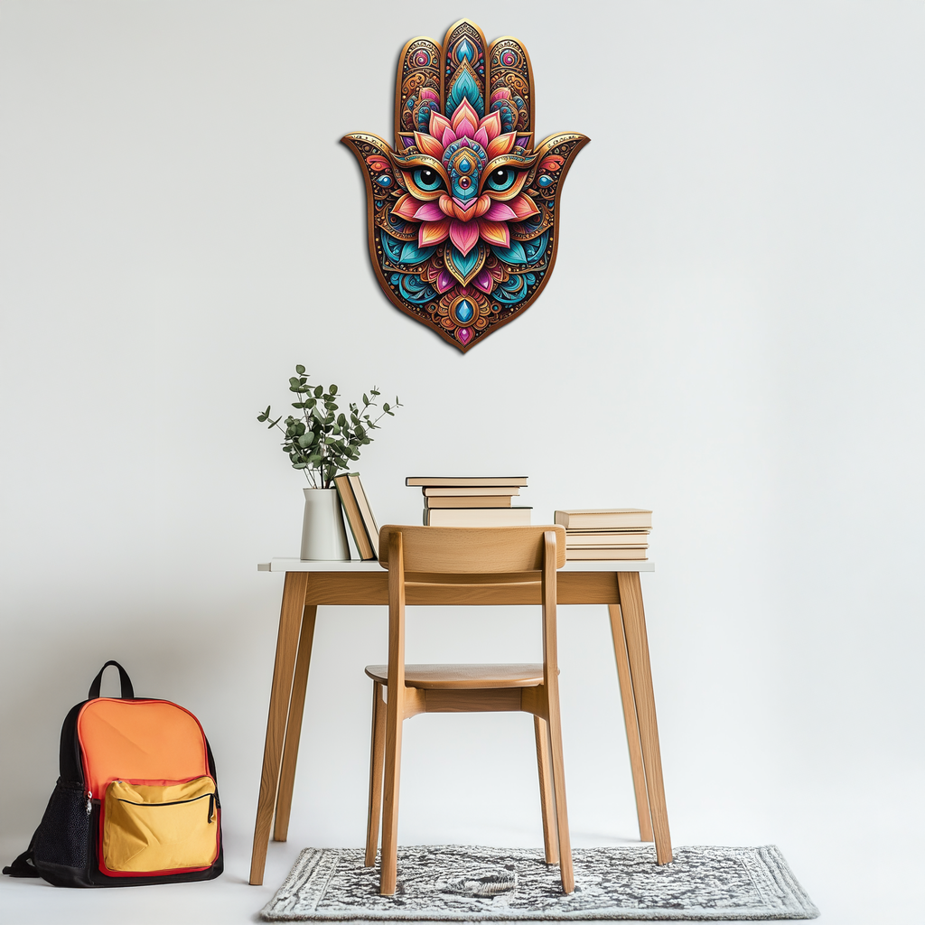 Mystic Hamsa Hand Metal Wall Art – Boho Evil Eye Decor-KAFUVM030 | Uv Print Modern Metal Wall Art | Wiccan Center