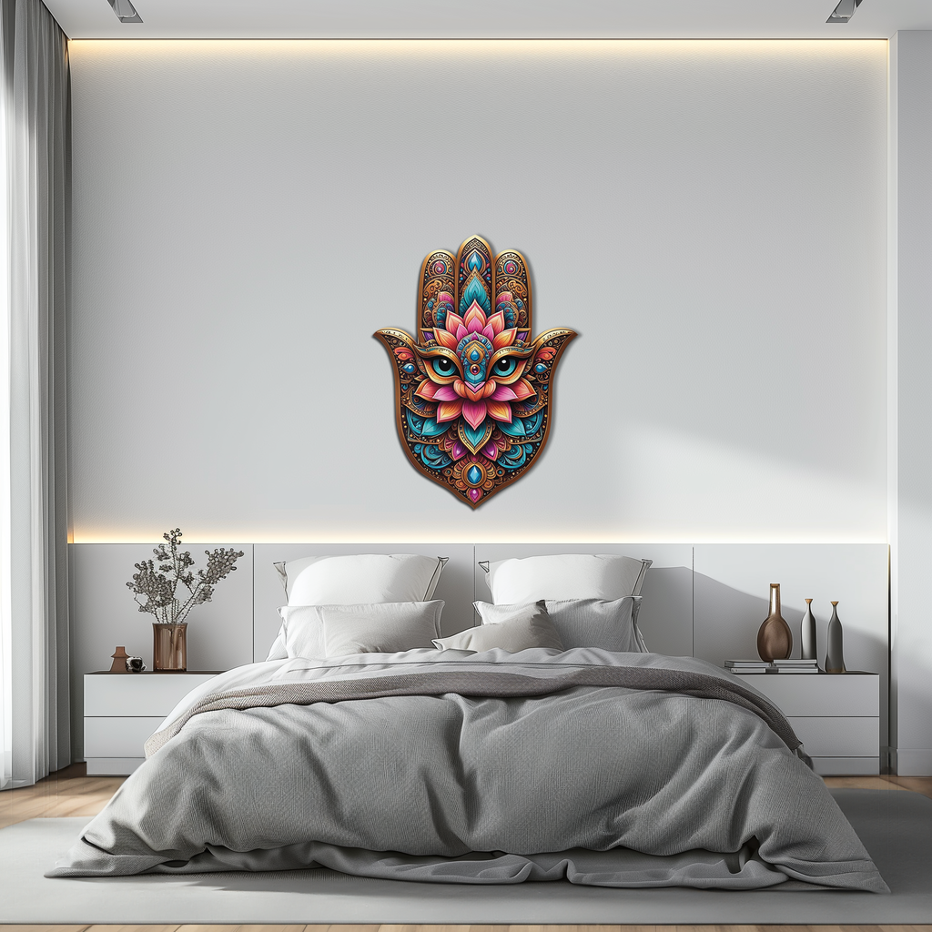 Mystic Hamsa Hand Metal Wall Art – Boho Evil Eye Decor-KAFUVM030 | Uv Print Modern Metal Wall Art | Wiccan Center