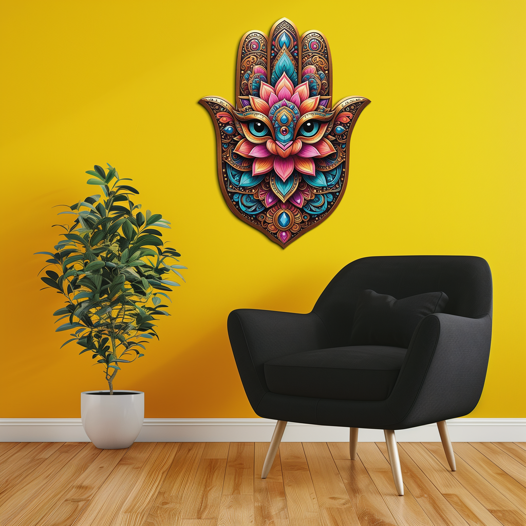 Mystic Hamsa Hand Metal Wall Art – Boho Evil Eye Decor-KAFUVM030 | Uv Print Modern Metal Wall Art | Wiccan Center