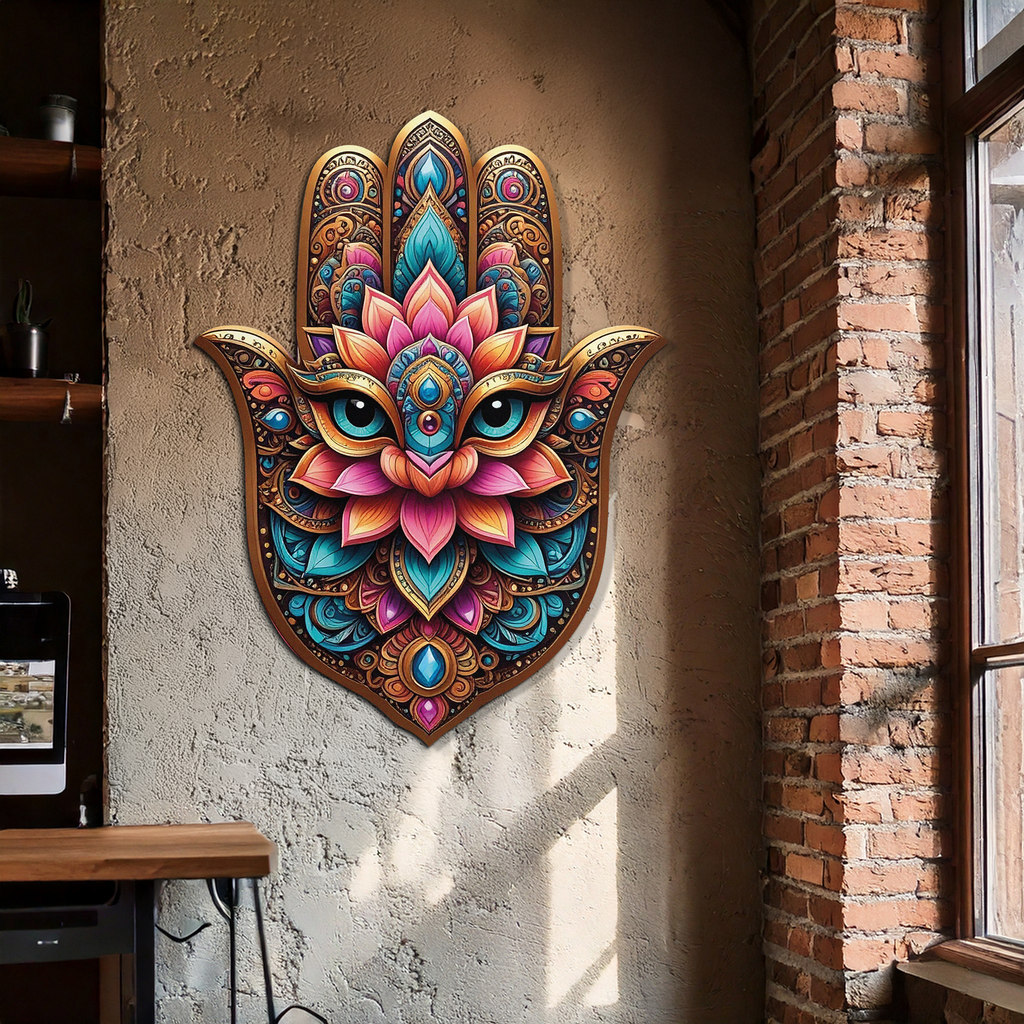 Mystic Hamsa Hand Metal Wall Art – Boho Evil Eye Decor-KAFUVM030 | Uv Print Modern Metal Wall Art | Wiccan Center