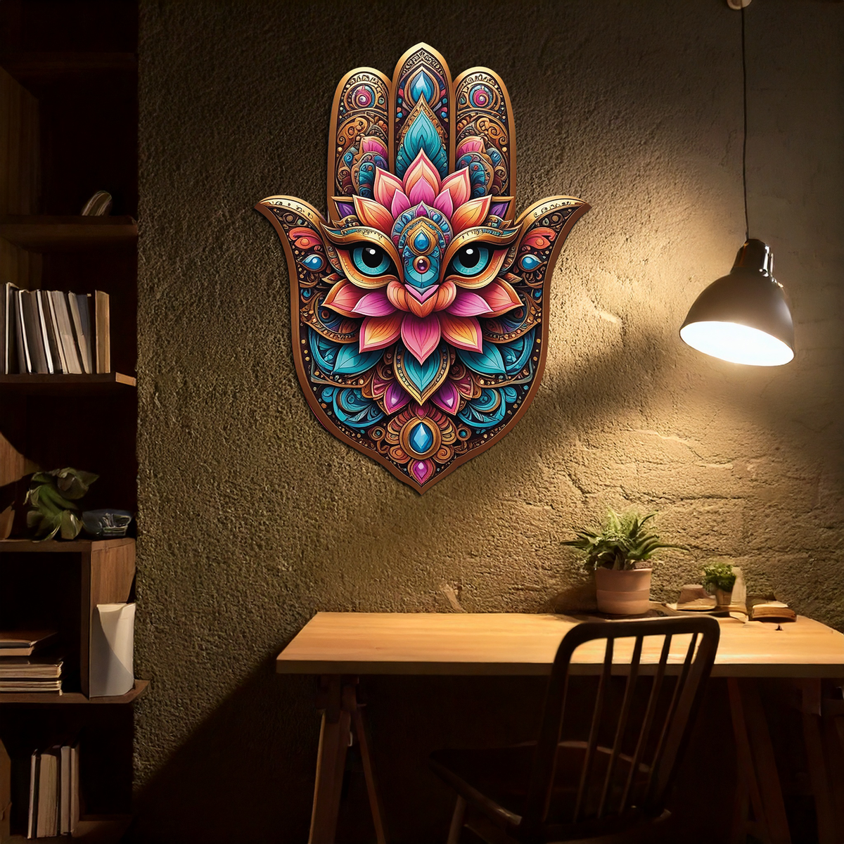 Mystic Hamsa Hand Metal Wall Art – Boho Evil Eye Decor-KAFUVM030 | Uv Print Modern Metal Wall Art | Wiccan Center