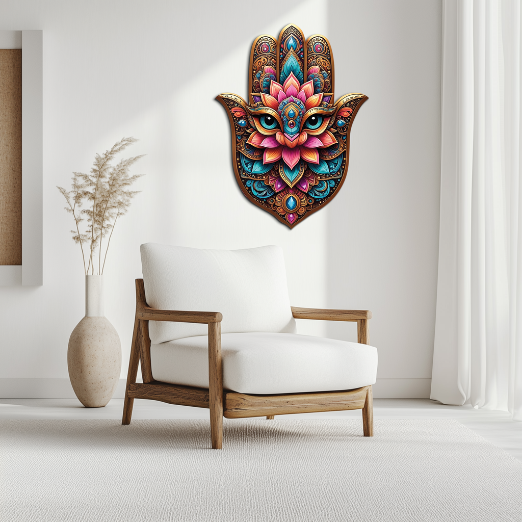 Mystic Hamsa Hand Metal Wall Art – Boho Evil Eye Decor-KAFUVM030 | Uv Print Modern Metal Wall Art | Wiccan Center