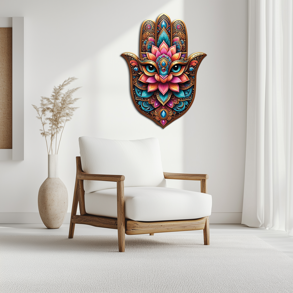 Mystic Hamsa Hand Metal Wall Art – Boho Evil Eye Decor-KAFUVM030 | Uv Print Modern Metal Wall Art | Wiccan Center