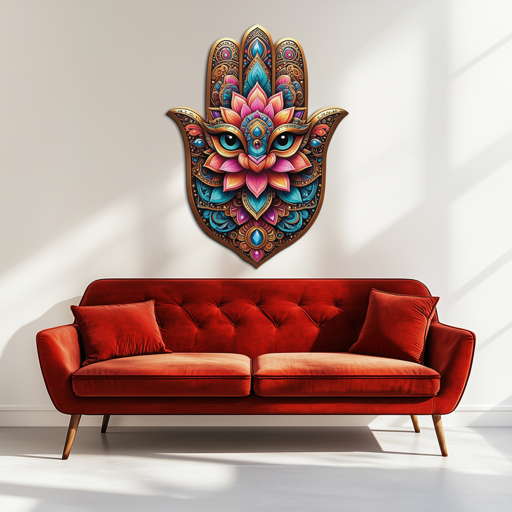 Mystic Hamsa Hand Metal Wall Art – Boho Evil Eye Decor-KAFUVM030 | Uv Print Modern Metal Wall Art | Wiccan Center